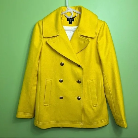 J. Crew majesty yellow button pea coat size 4 great condition - Picture 2 of 9